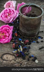 tea rose. the harvest tea roses tea.The image is tinted