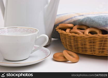 tea set and bagels on a plate