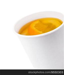 tea with orange slices in a plastic cup