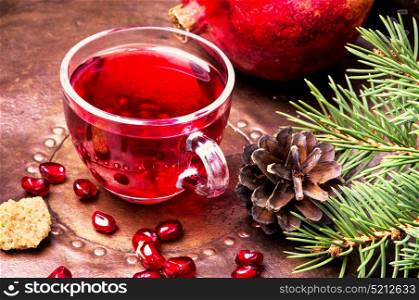 Tea with pomegranate. Cup with turkish tasty tea with pomegranate
