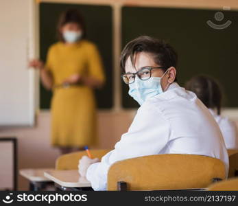 teacher students with mask