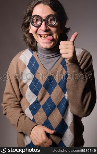 teacher with funny glasses, studio picture