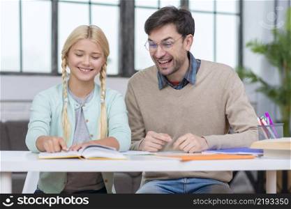teacher young student having good time