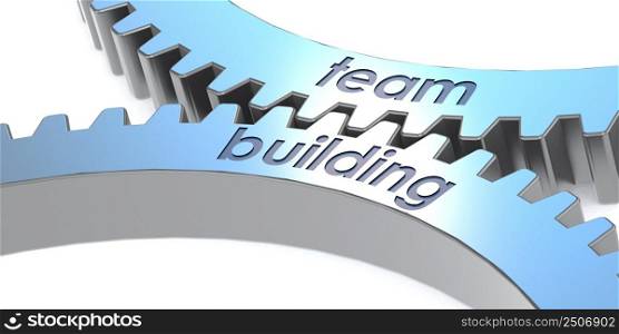 Team building word on gears, 3d rendering