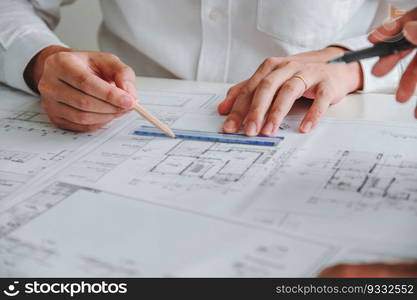 Team Engineer drawing graphic planning and meeting for architectural project on workplace