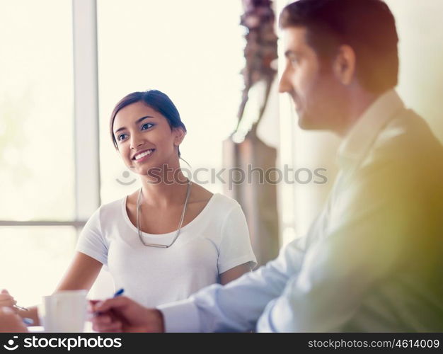 Team having a discussion in office