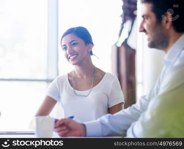 Team having a discussion in office