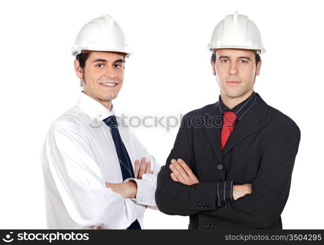 Team of architects isolated over white