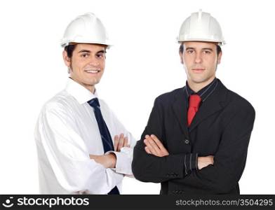 Team of architects isolated over white