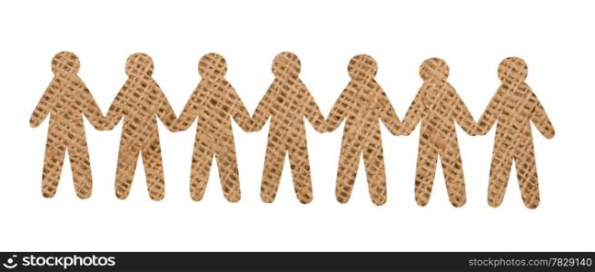 team of burlap people on white background
