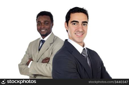 Team of businessman isolated over white