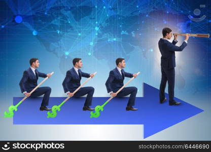 Team of businessmen in teamwork concept with boat