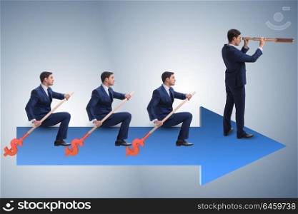 Team of businessmen in teamwork concept with boat
