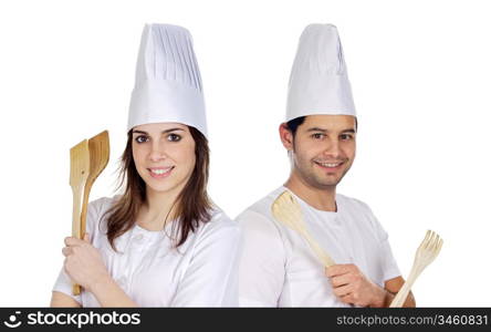 Team of kitchen on a over a white background