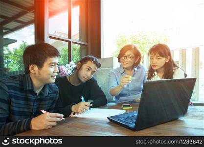 team of man and woman freelance meeting for working solution in home office