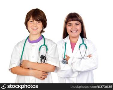 Team of small doctors isolated on a white background