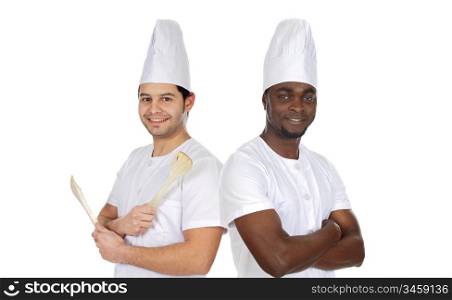 Team of two chefs on a over white background