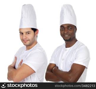 Team of two chefs on a over white background