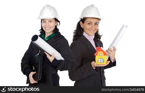 Team of women architects isolated over white