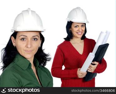 Team of women architects isolated over white