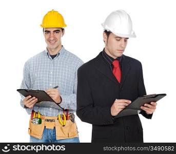 Team of workers a over white background