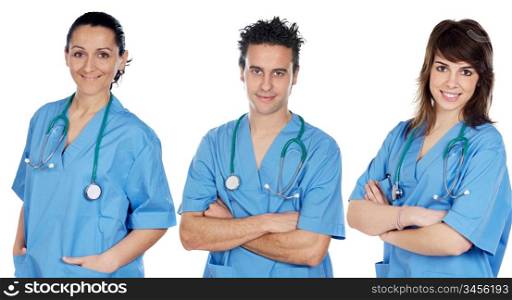 Team of young doctors with blue dressing gown