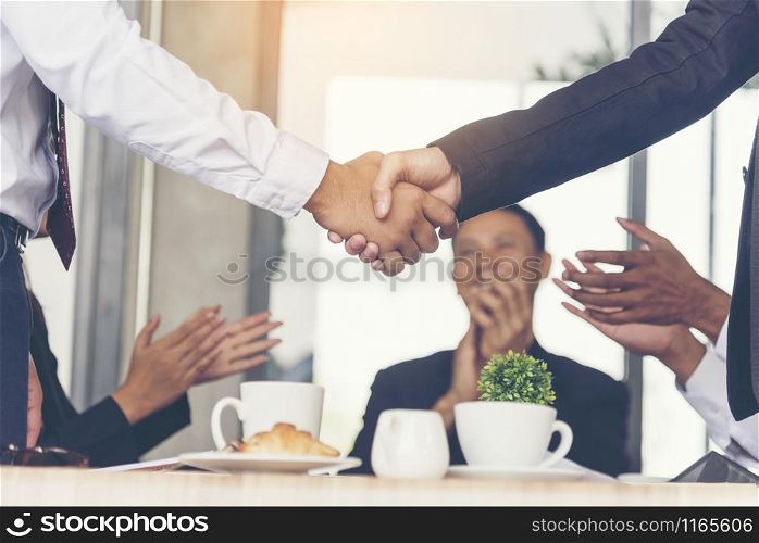 Team Teamwork Shake Hands Partnership Concept.