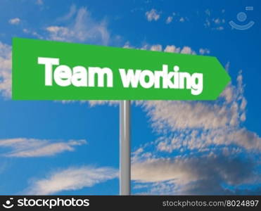 Team working cartel in blue cloudy sky, 3d rendering