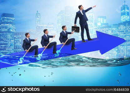 Teamwork concept with businessmen on boat