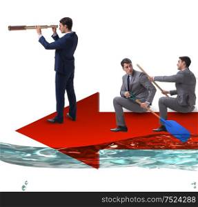 Teamwork concept with businessmen on boat. The teamwork concept with businessmen on boat
