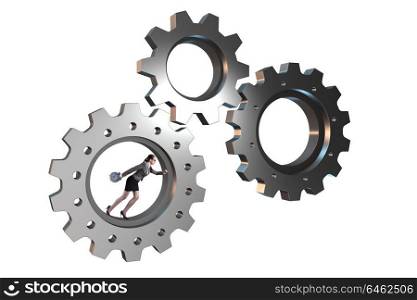 Teamwork concept with cogwheels and business people