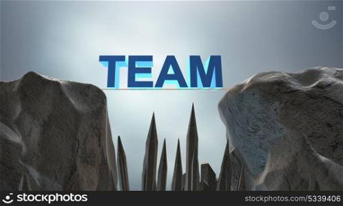 Teamwork concept with team bridge 3d rendering