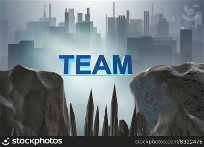 Teamwork concept with team bridge 3d rendering