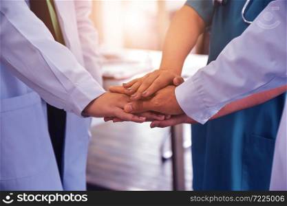Teamwork Doctor spirit team group success cooperation friendship support in hospital union community together,Doctor nurse corona virus