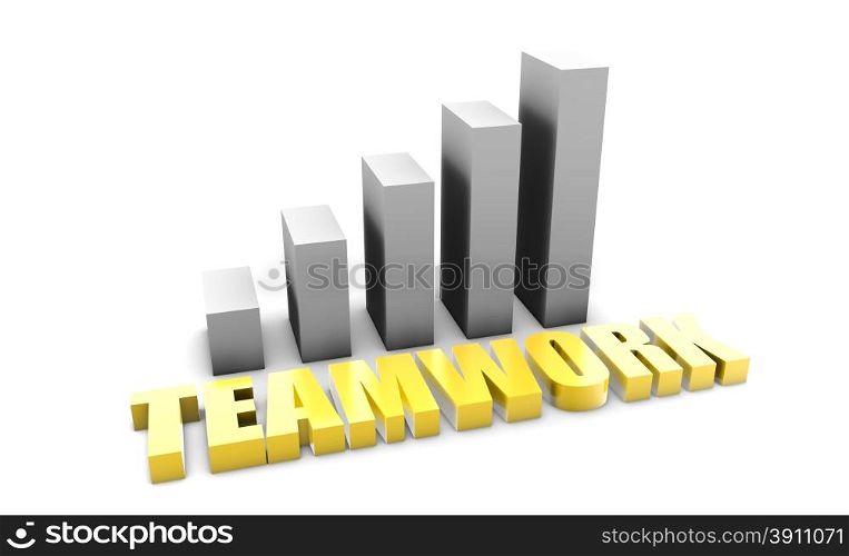 Teamwork in 3d With Business Graph Chart. Teamwork