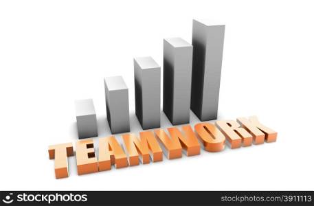 Teamwork in 3d With Business Graph Chart. Teamwork