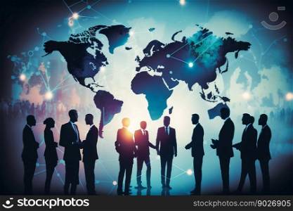 Teamwork of business people around the world. Business deal. Business partnership agreements. Generative AI. High quality illustration. Teamwork of business people around the world. Business deal. Business partnership agreements. Generative AI