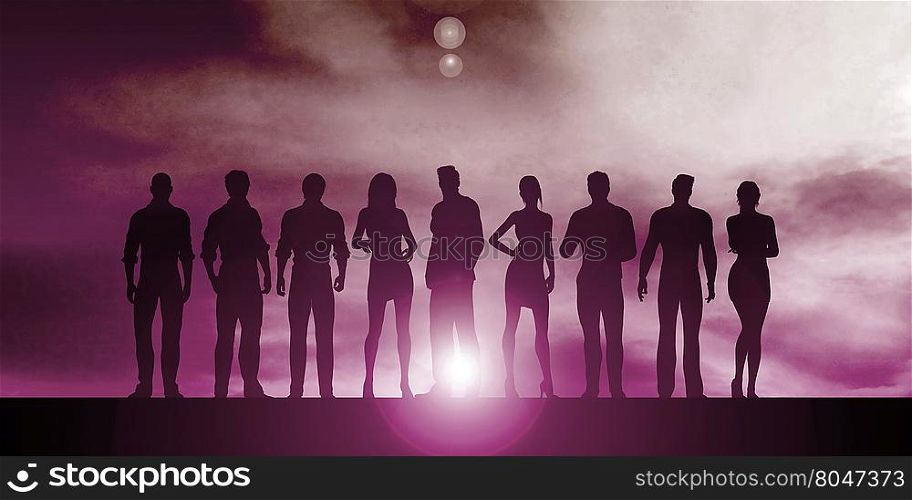 Teamwork on Cloudy Skies Background as Concept. Digital Marketing