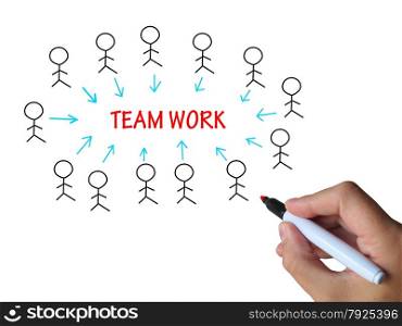 Teamwork Stick Figures Showing Working As Team