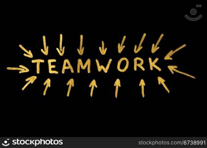 Teamwork text and strokes over black. Teamwork and social network concept