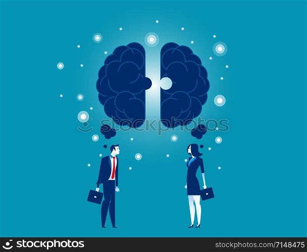 Teamwork. Two people work together to success. Concept business vector illustration.