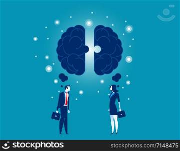 Teamwork. Two people work together to success. Concept business vector illustration.