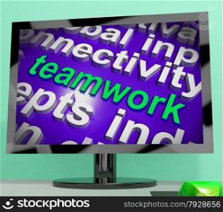 Teamwork Word Cloud Showing Combined Effort And Cooperation