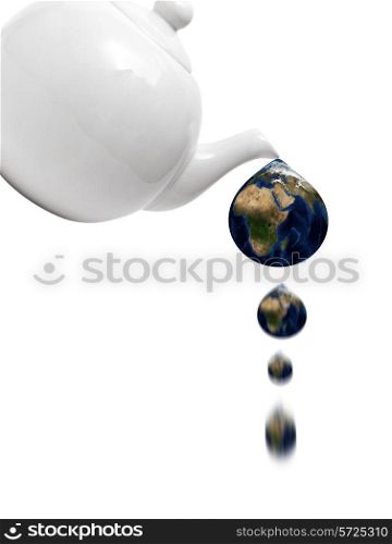 Teapot with drop of water as planet. Data source: Nasa