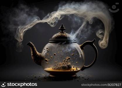teapot with swirling steam and fragrance of freshly brewed tea, created with generative ai. teapot with swirling steam and fragrance of freshly brewed tea