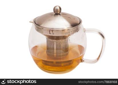 Teapot with tea isolated on white background