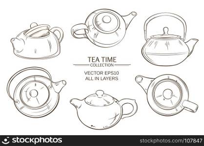 Teapots vector set on white background. teapots set