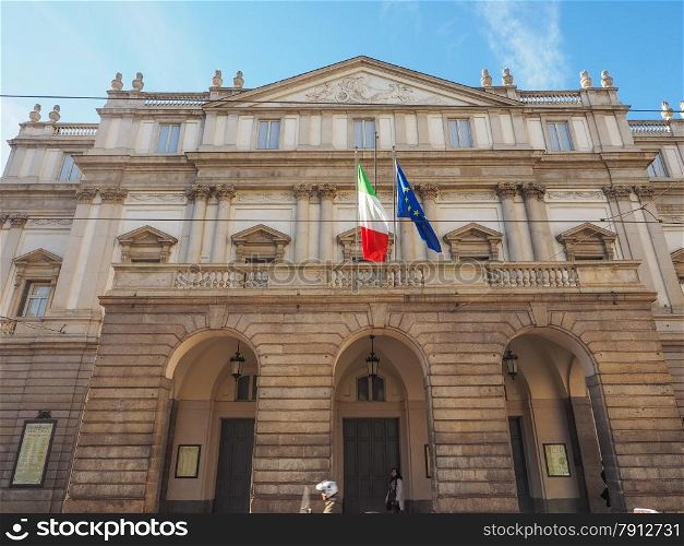 Teatro alla Scala Milan. MILAN, ITALY - MARCH 28, 2015: People in front of Teatro Alla Scala aka La Scala world famous opera house
