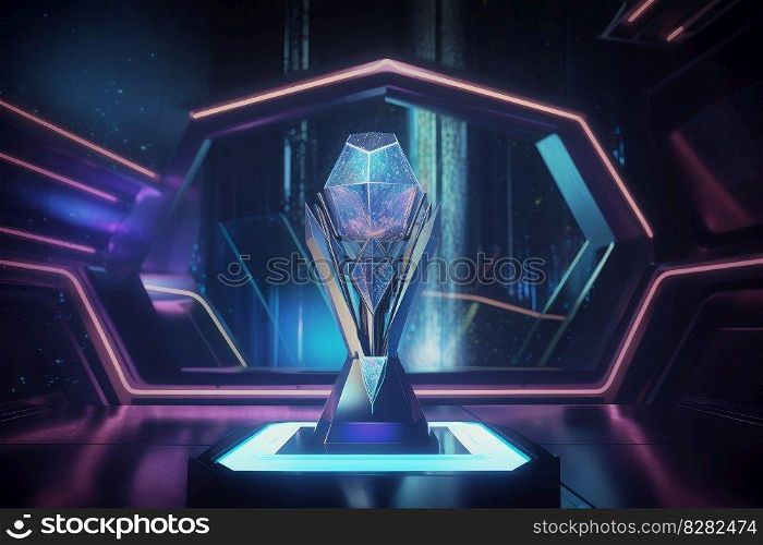 Tech crystal trophy. Cup best prize. Generate Ai. Tech crystal trophy. Generate Ai