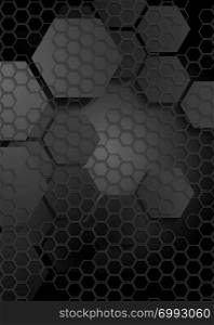 Tech geometric black background with hexagon texture